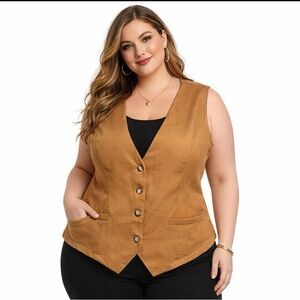 SHEIN Tan Vest with Button Detail